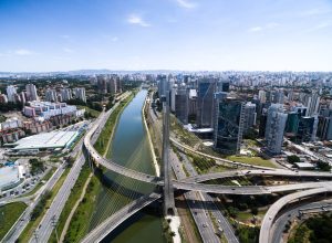 Estaiada Bridge and Skyscrapers in Sao Paulo, Brazil